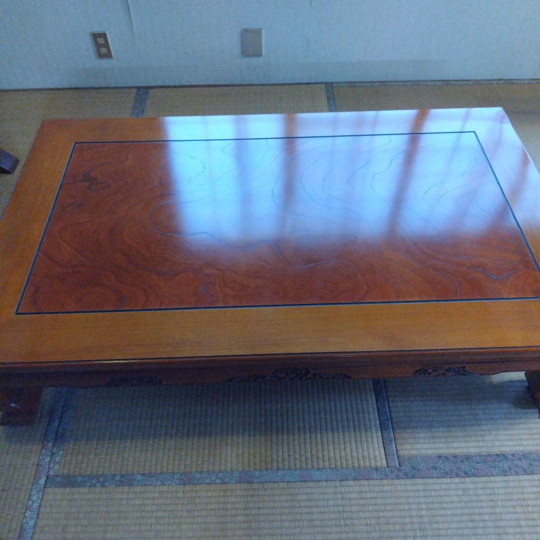 天然木化粧合板テーブル　座卓木彫り　居酒屋割烹料理屋旅館掘り出し物