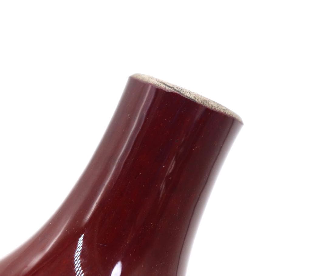 中国　清時代中期　窯変紅釉瓶　アンティーク　木箱入　送料込み251208