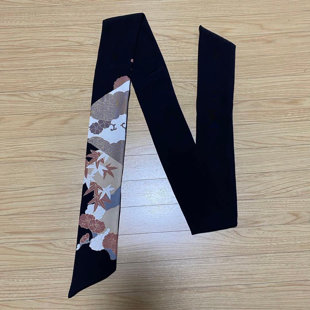 《LL 110cm》 黒留袖リメイク ヨーク切り替え 七分袖 ワンピース