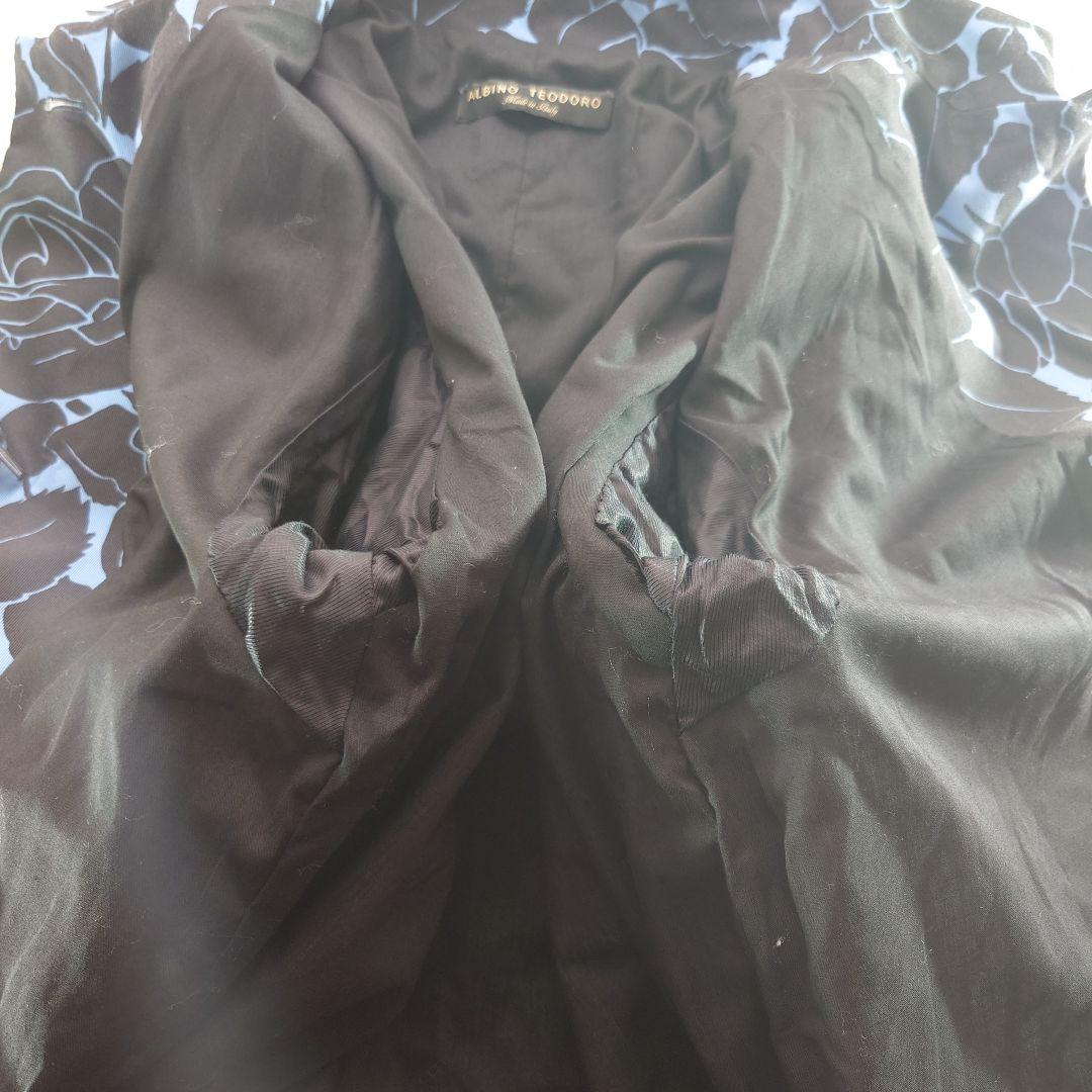 ALBINO TEODORO 黒×ブルー 花柄 イタリア製ステンカラーコート L