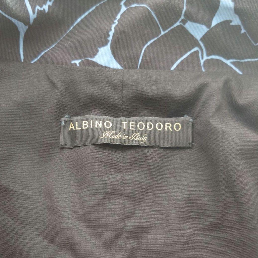 ALBINO TEODORO 黒×ブルー 花柄 イタリア製ステンカラーコート L