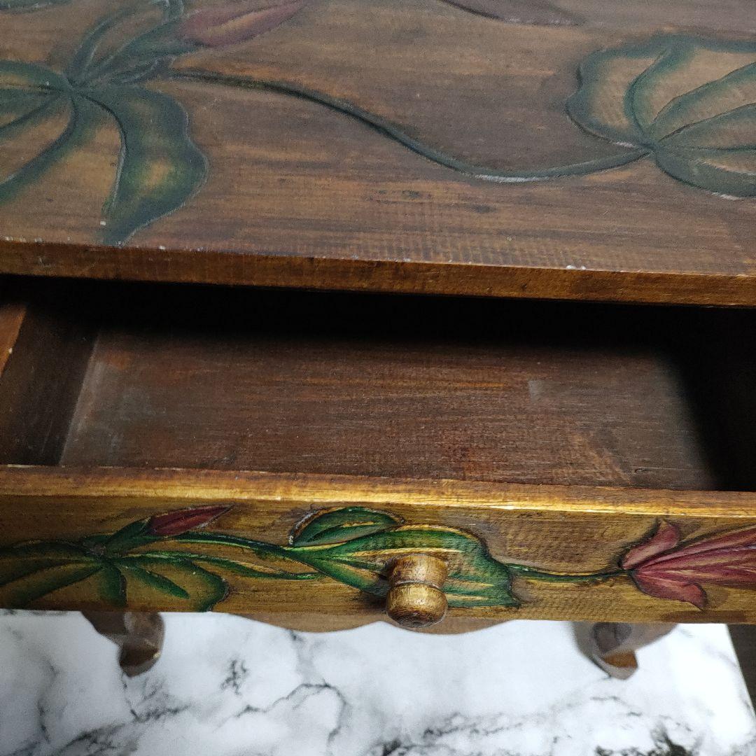 アジアン家具 バリ島 ロータス柄 木製 チェスト サイドテーブル 猫脚