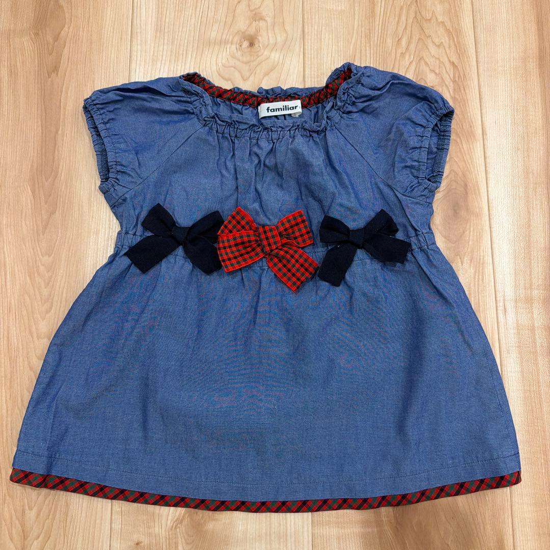 familiar 110cm ファミリアチェックリボンの上下セット