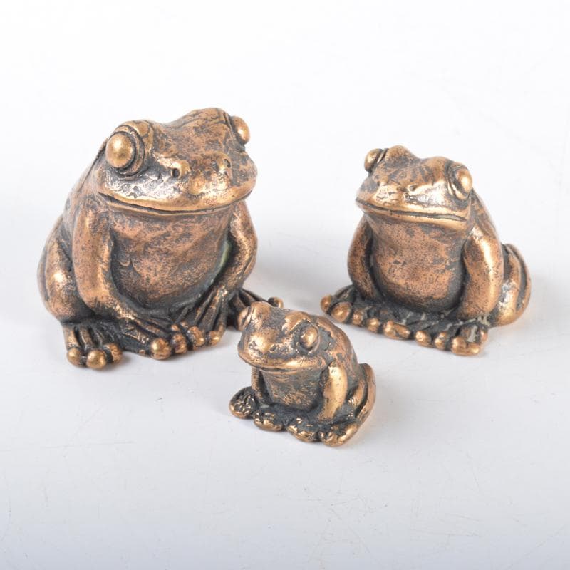 中国　古銅　蛙　紙鎮　置物　3点　N　4217