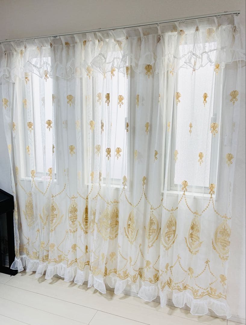 大サービス　レースカーテン　オーダーカーテン　フリル付き 2枚組　100※200