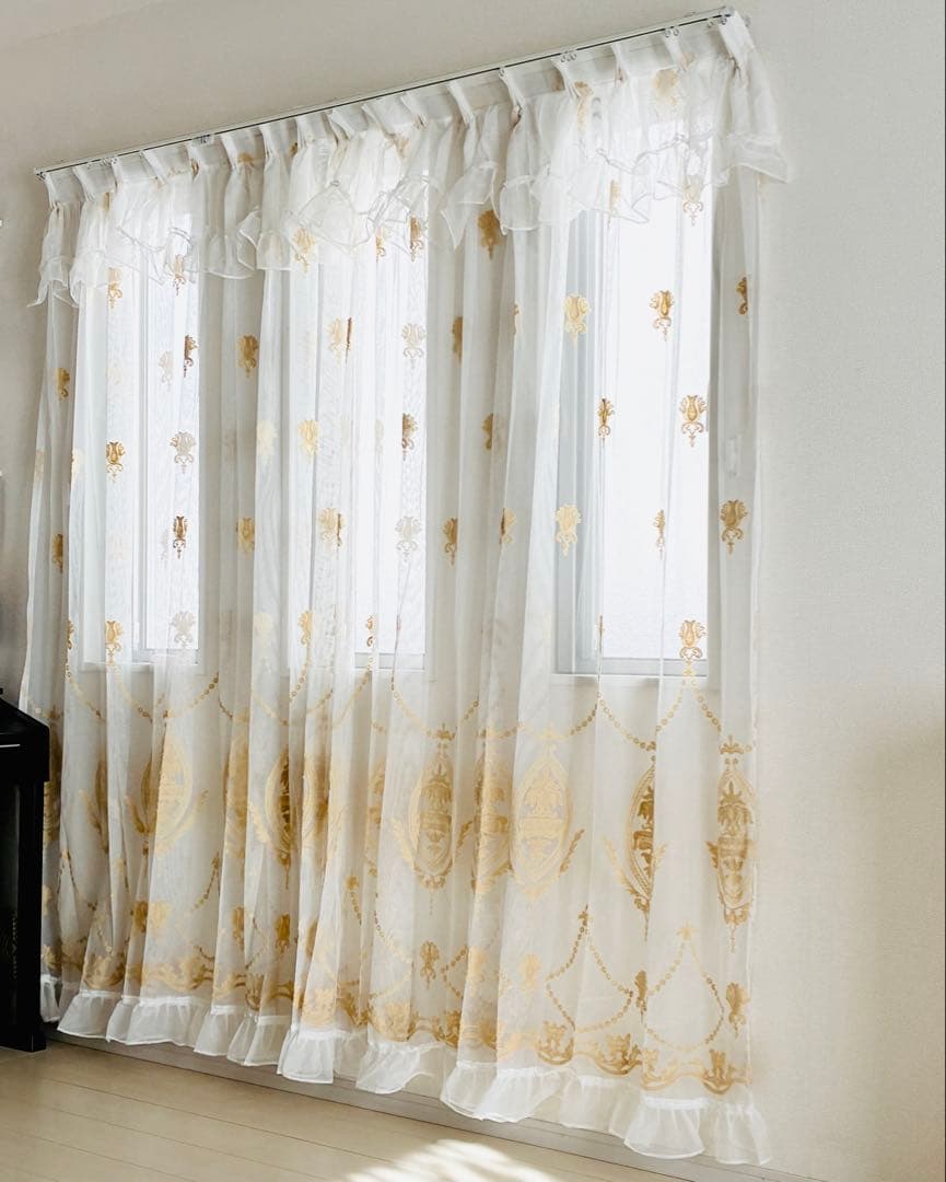 大サービス　レースカーテン　オーダーカーテン　フリル付き 2枚組　100※200