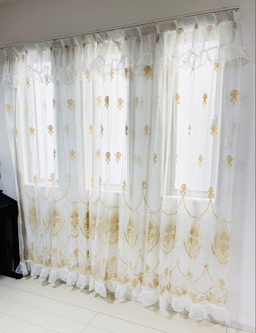 大サービス　レースカーテン　オーダーカーテン　フリル付き 2枚組　100※200