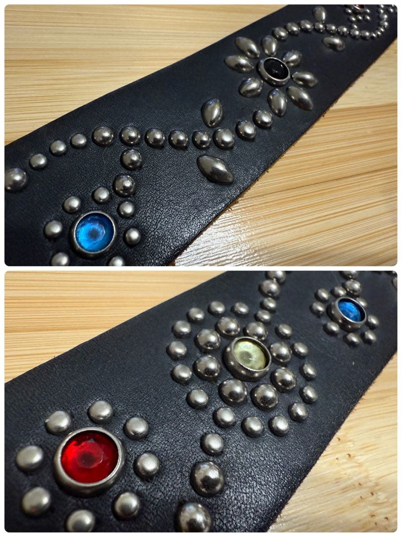 美品⭐️TMT⭐️フラワーシルバースタッズ⭐️マルチカラーストーン⭐️ブラックレザー⭐️M