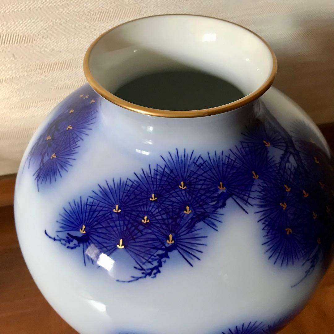 香蘭社　花瓶　染錦模様　老松文