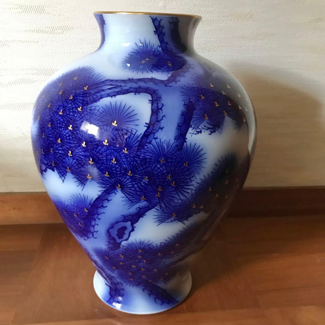 香蘭社　花瓶　染錦模様　老松文