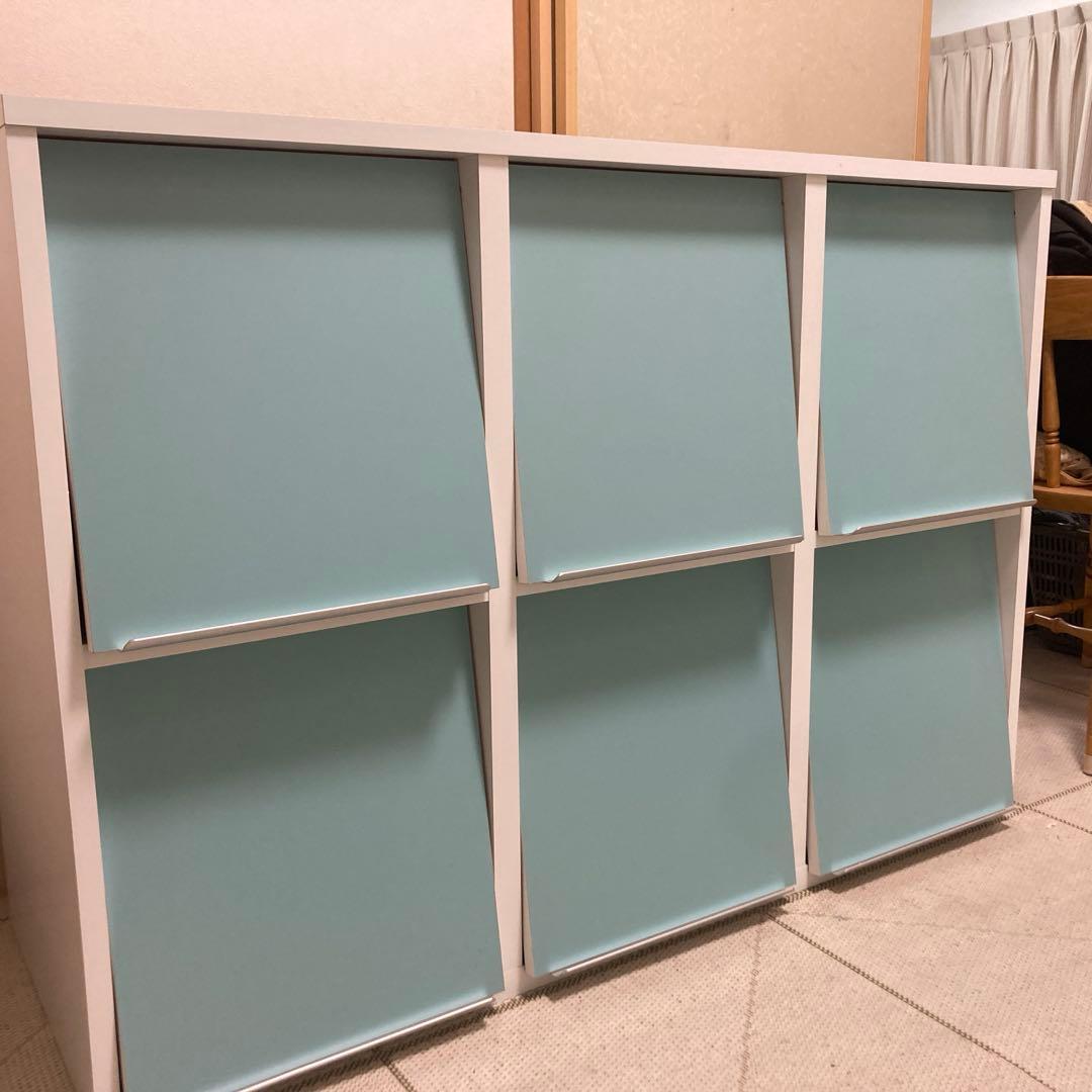 水色 オープンシェルフ 収納6つ 飾り棚 絵本　赤ちゃん お片付け 絵本ラック