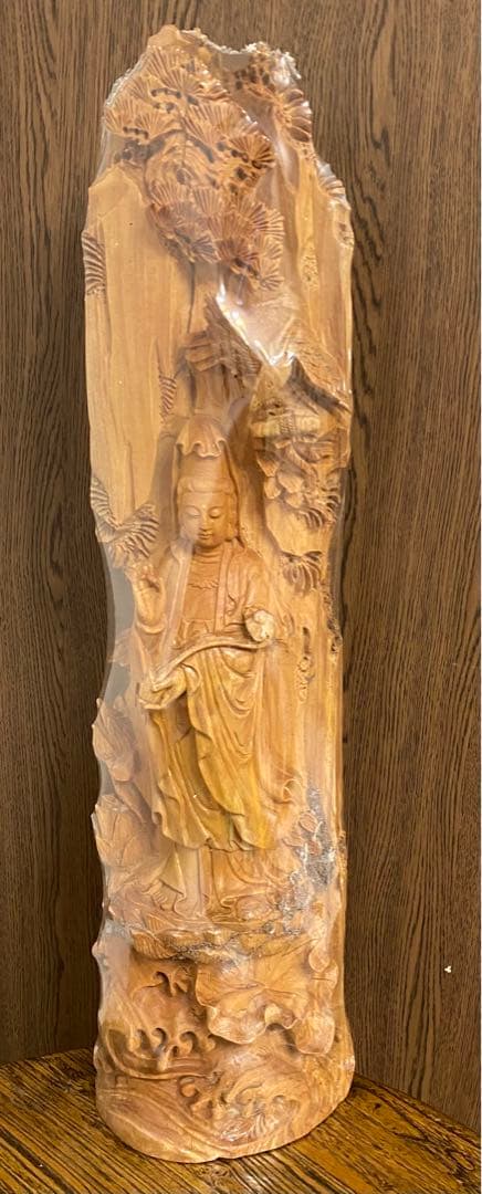 観音様龍　彫刻　一刀彫り　仏像　木彫り