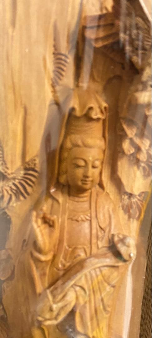 観音様龍　彫刻　一刀彫り　仏像　木彫り