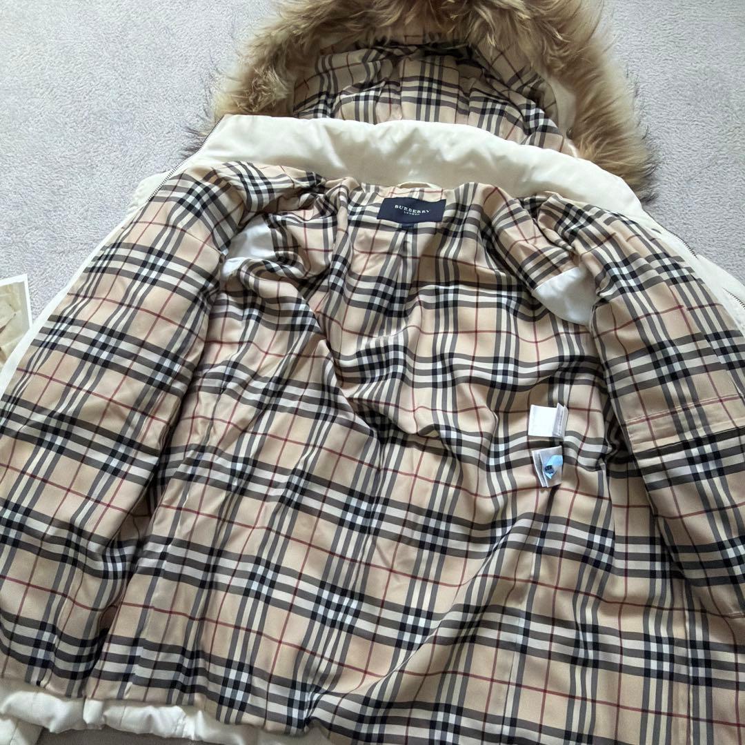 【BURBERRY】 ダウン フェザー ジャケット コート 40 白 ファー