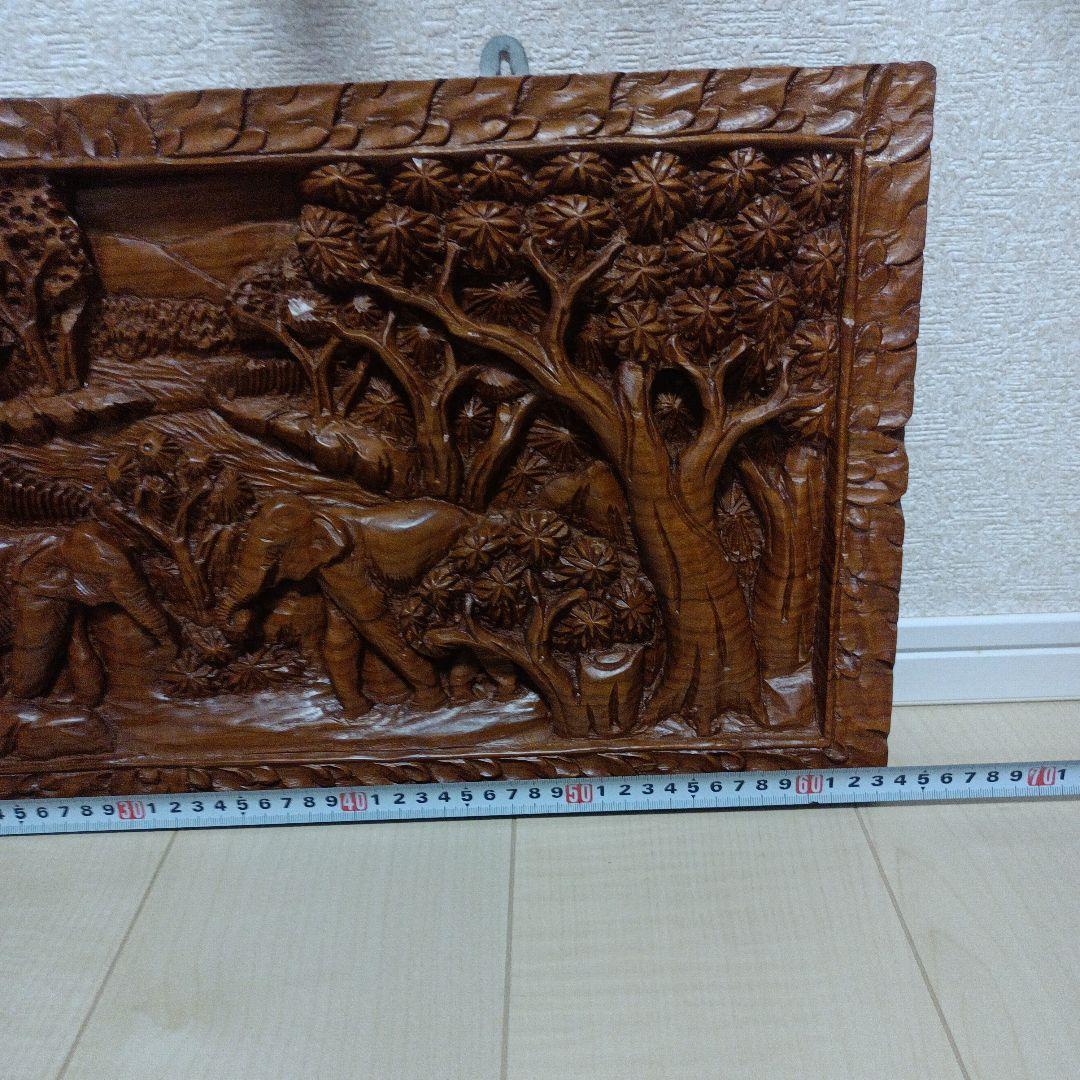タイ製 手彫り 象 壁掛け木彫アート アジアン 彫刻 雑貨 ヴィンテージ