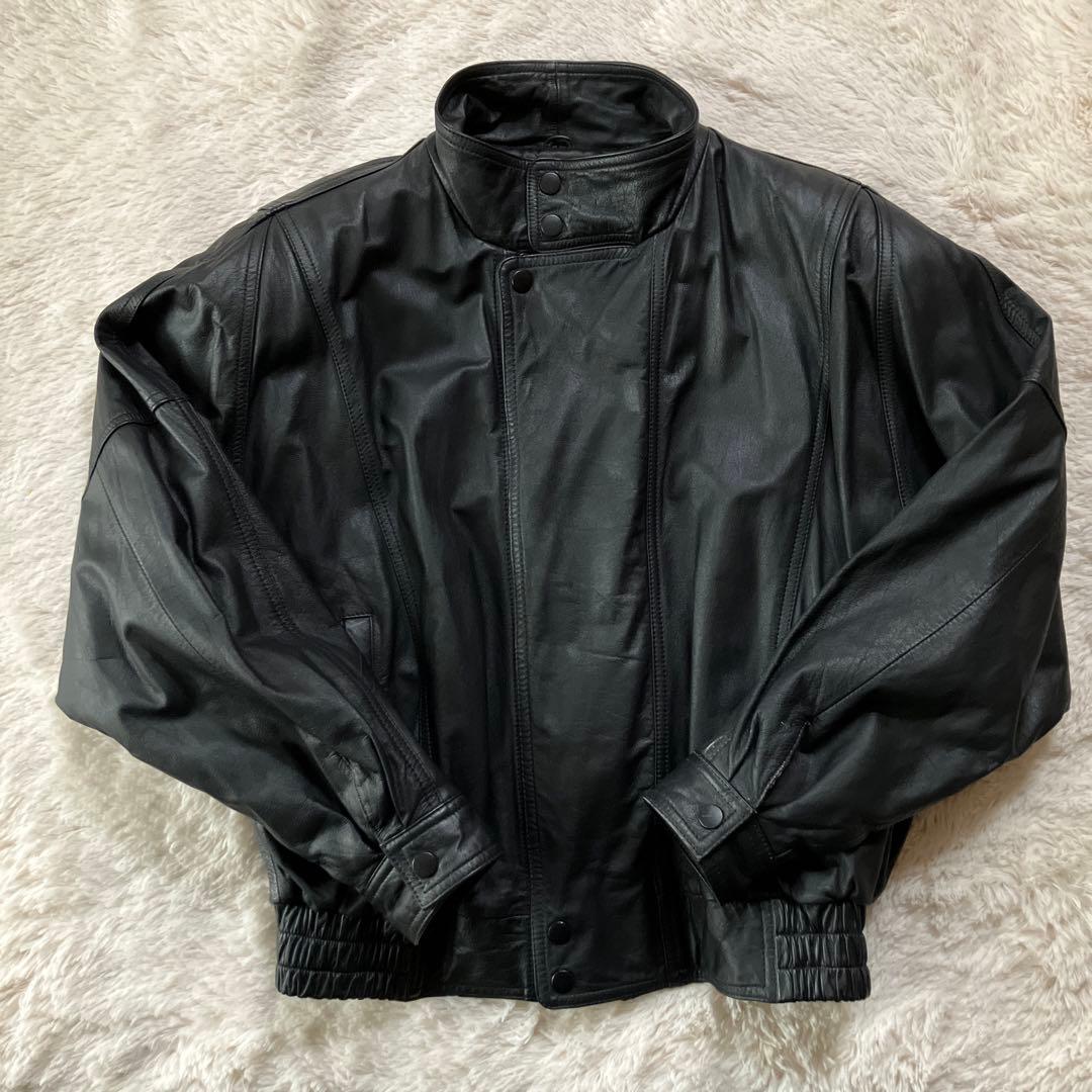 美品90s レディースレザージャケット黒牛革100% 内ポケット付リスト調整可能