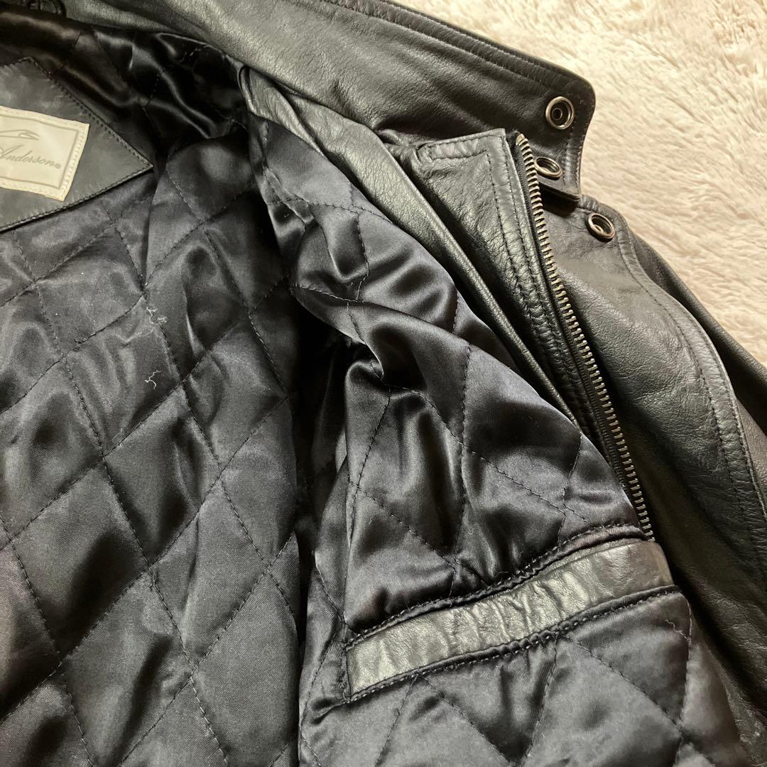 美品90s レディースレザージャケット黒牛革100% 内ポケット付リスト調整可能