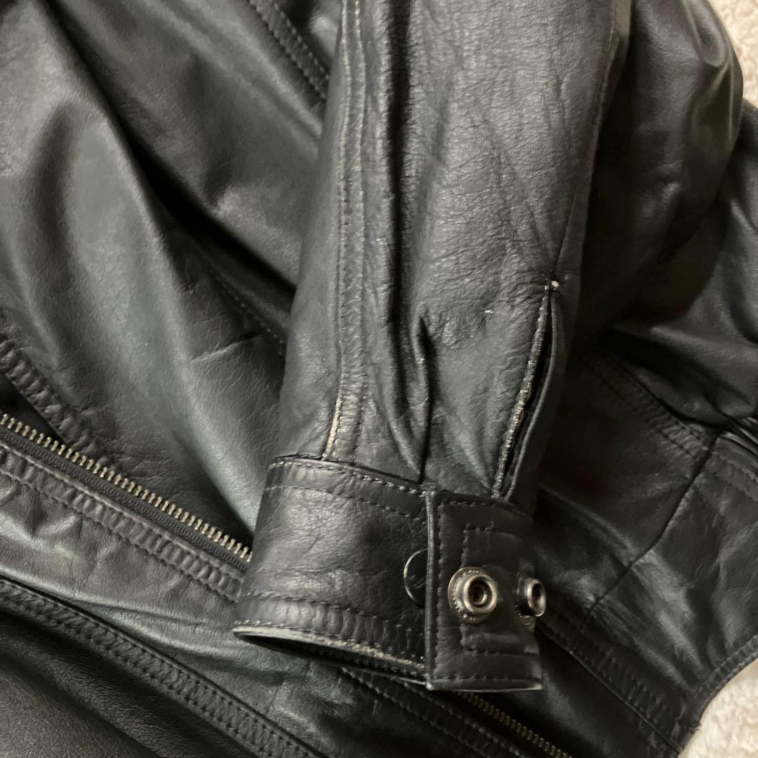美品90s レディースレザージャケット黒牛革100% 内ポケット付リスト調整可能