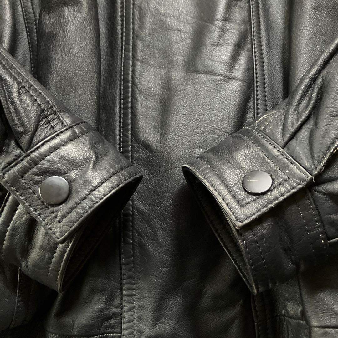 美品90s レディースレザージャケット黒牛革100% 内ポケット付リスト調整可能