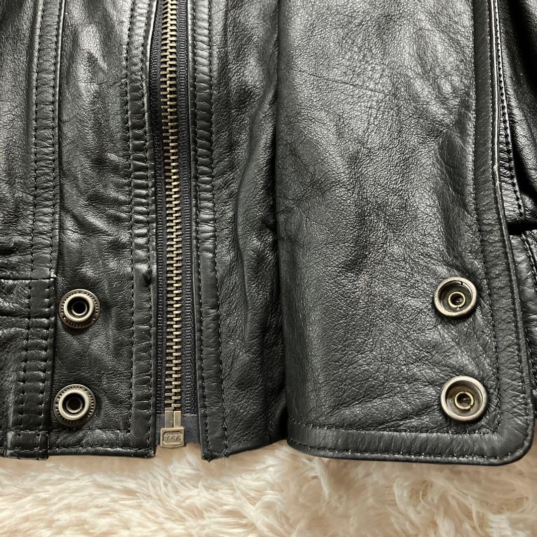 美品90s レディースレザージャケット黒牛革100% 内ポケット付リスト調整可能