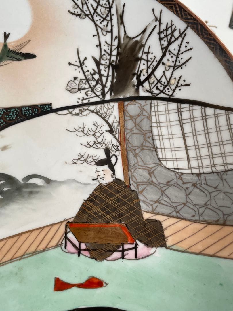 ①明治時代 九谷焼 人物図八寸皿 五客　お皿/大皿/中皿/アンティーク