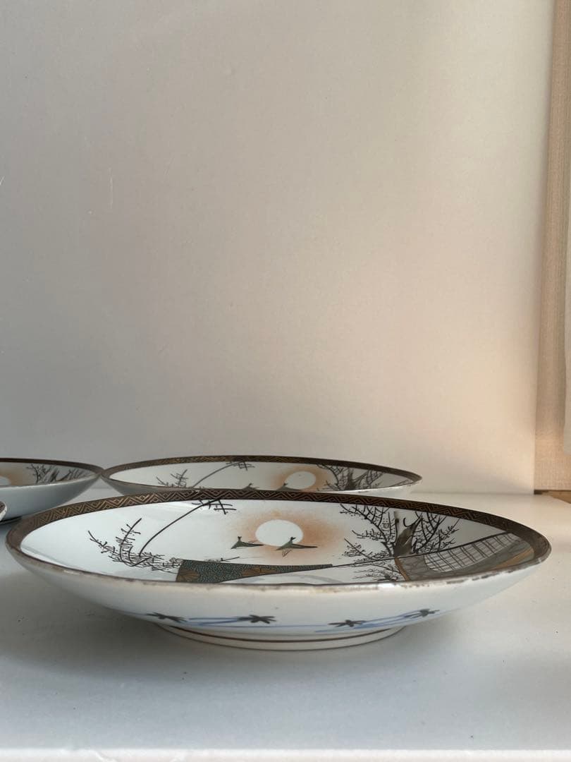 ①明治時代 九谷焼 人物図八寸皿 五客　お皿/大皿/中皿/アンティーク