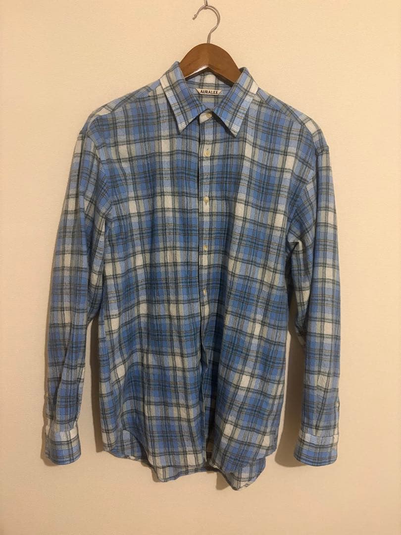トップス AURALEE AIRY WOOL CHECK SHIRT/BLUE 3