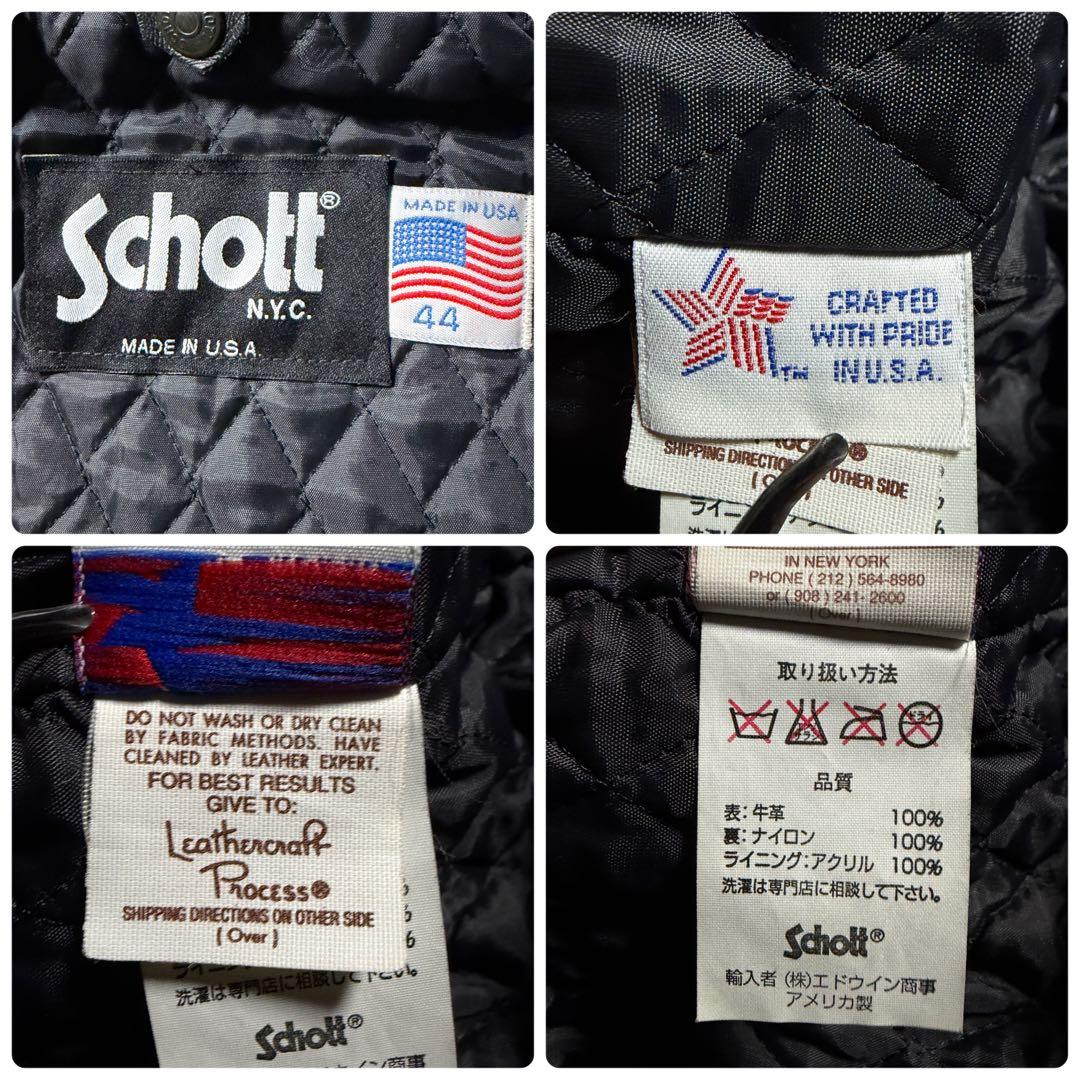 米国製■schott カーコート　レザージャケット　本革　襟ボア　ブラック　44