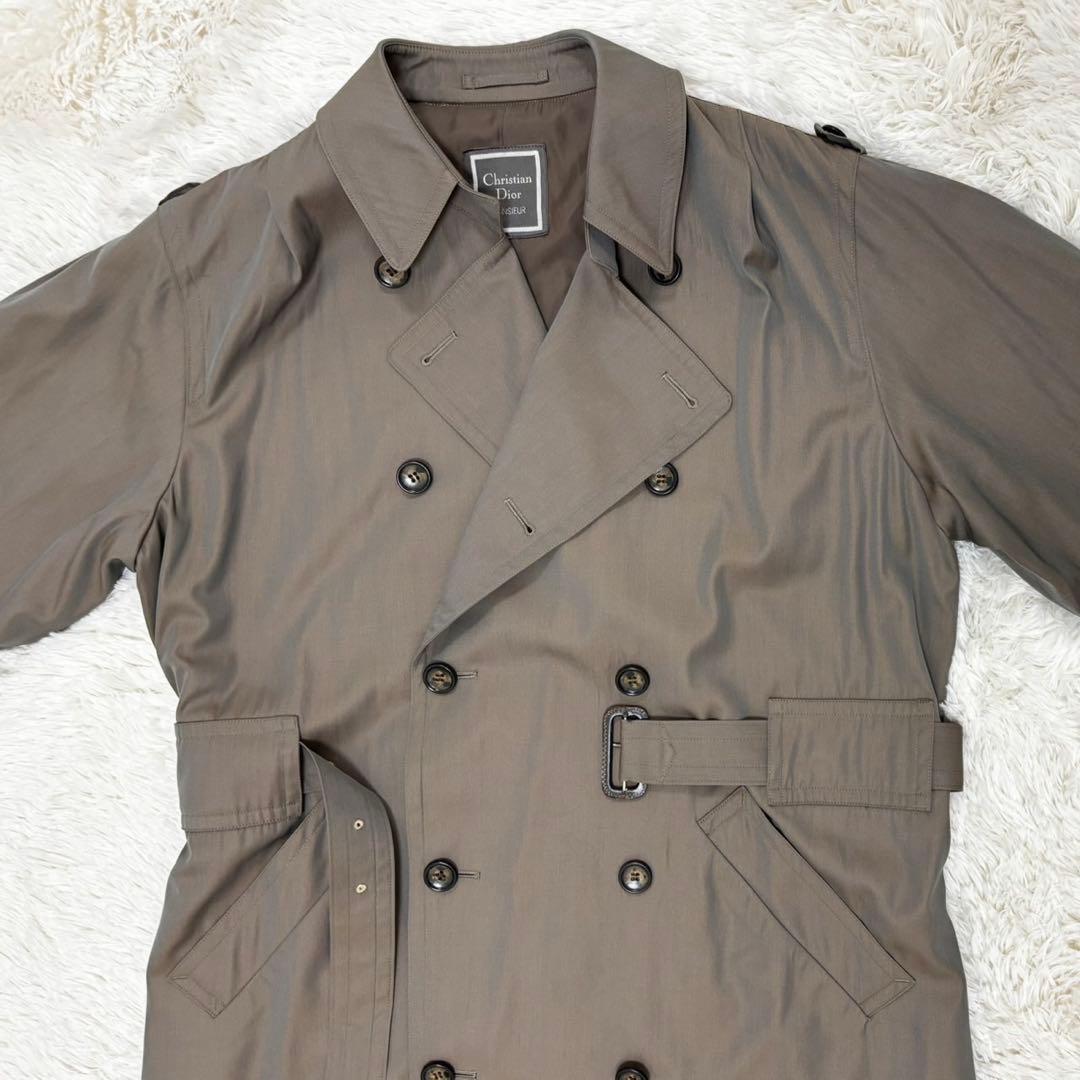 クリスチャンディオール トレンチコート 玉虫色 裏地派手 シルク ベルト M