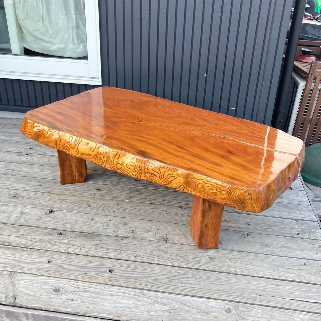 昭和レトロ 木製 天然木 欅材 一枚板 脚付き 座卓 センターテーブル 古家具