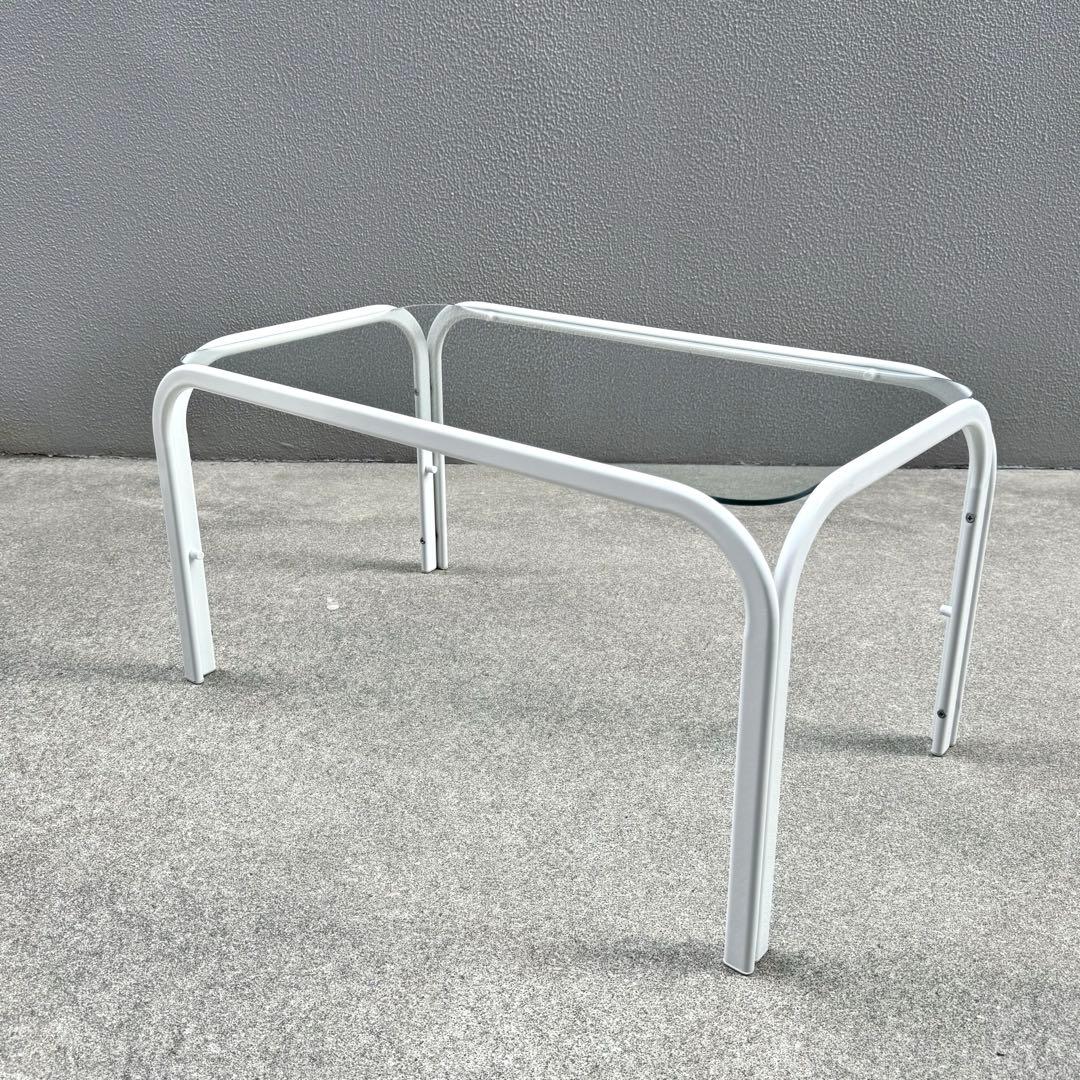 レトロ 北欧モダン ガラス センターテーブル ミッドセンチュリー アイアン 白