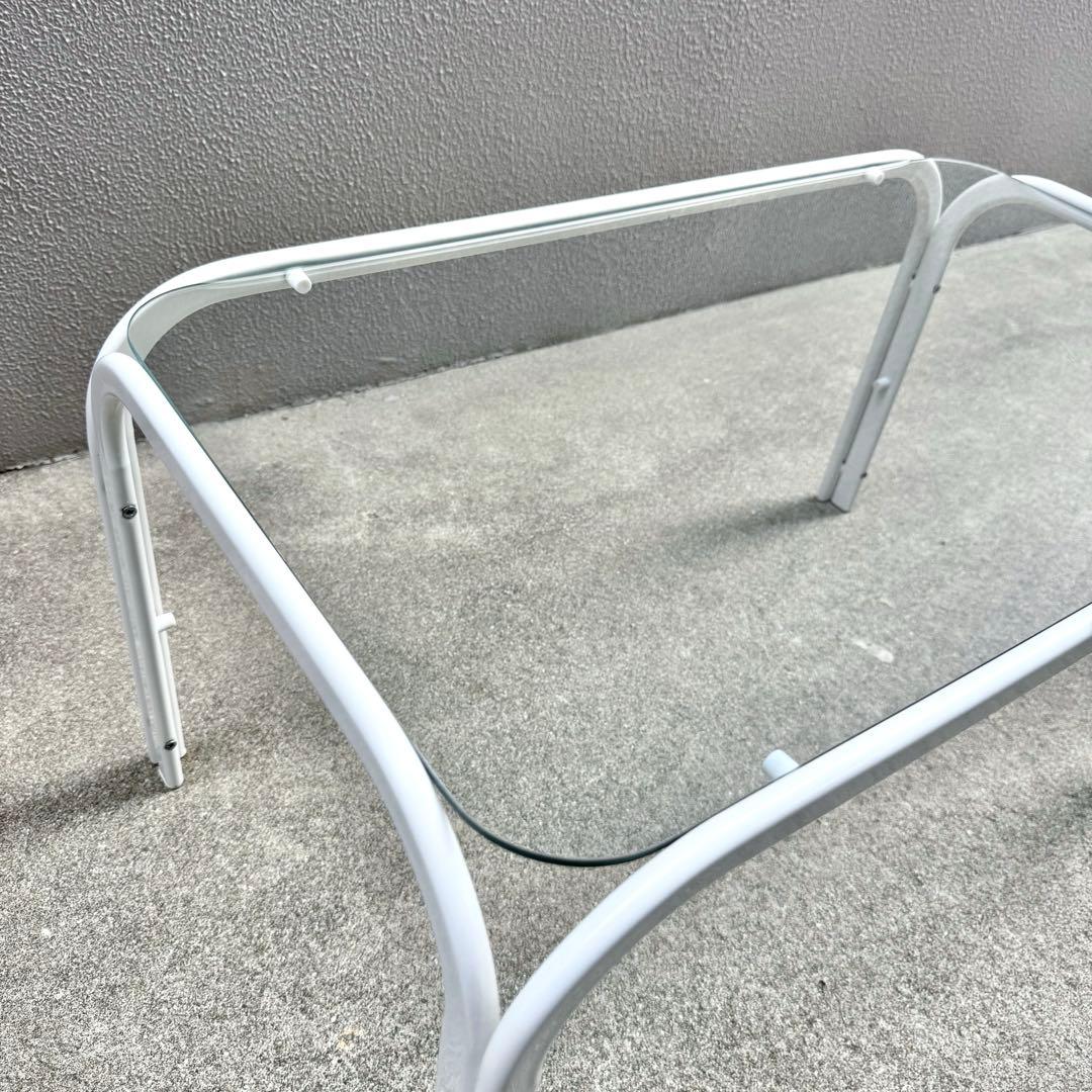 レトロ 北欧モダン ガラス センターテーブル ミッドセンチュリー アイアン 白