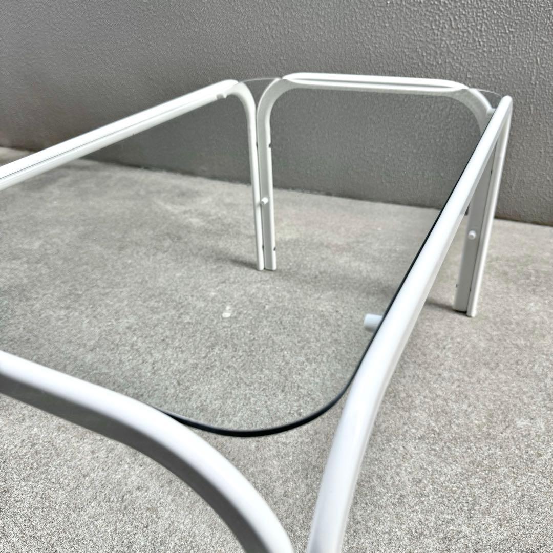 レトロ 北欧モダン ガラス センターテーブル ミッドセンチュリー アイアン 白