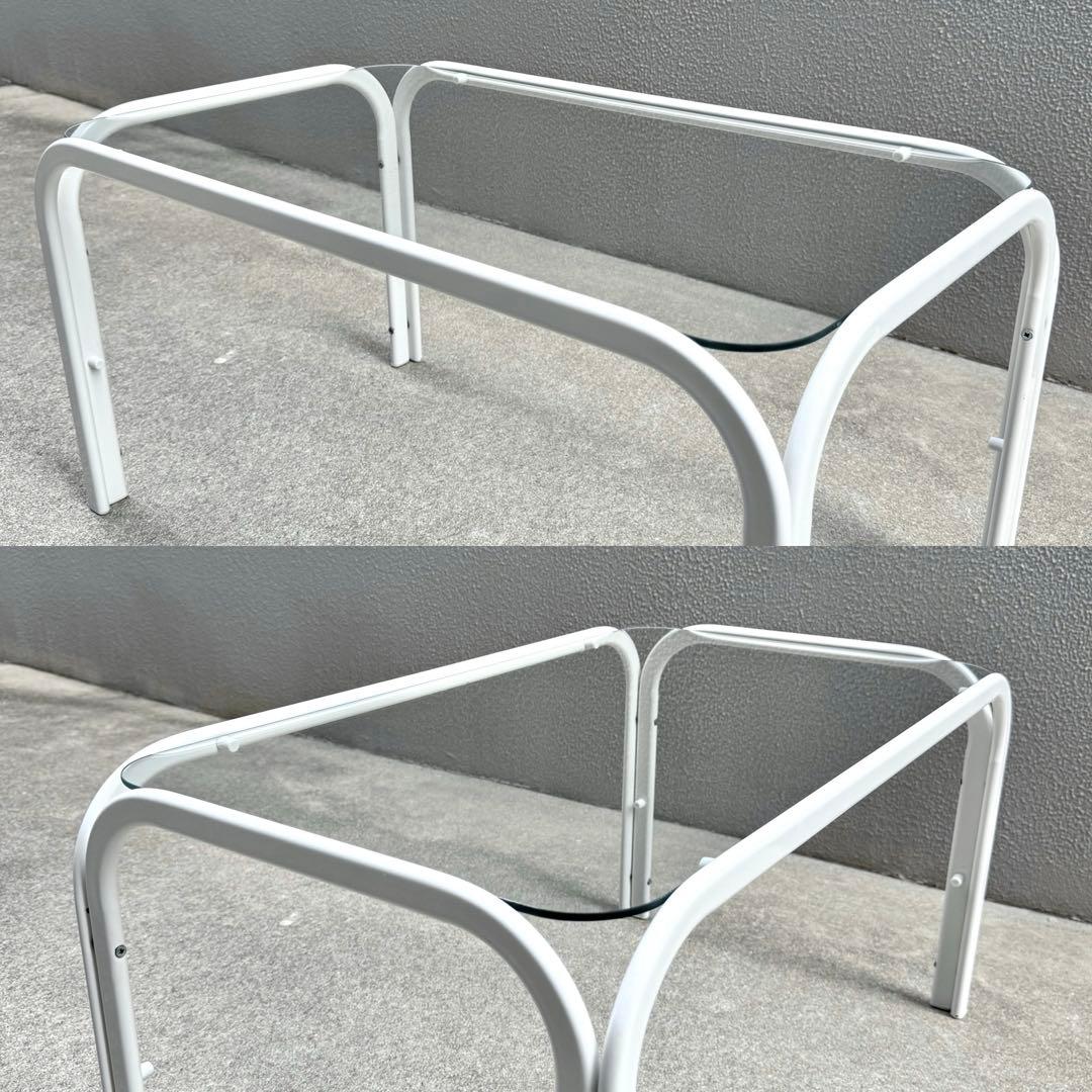 レトロ 北欧モダン ガラス センターテーブル ミッドセンチュリー アイアン 白