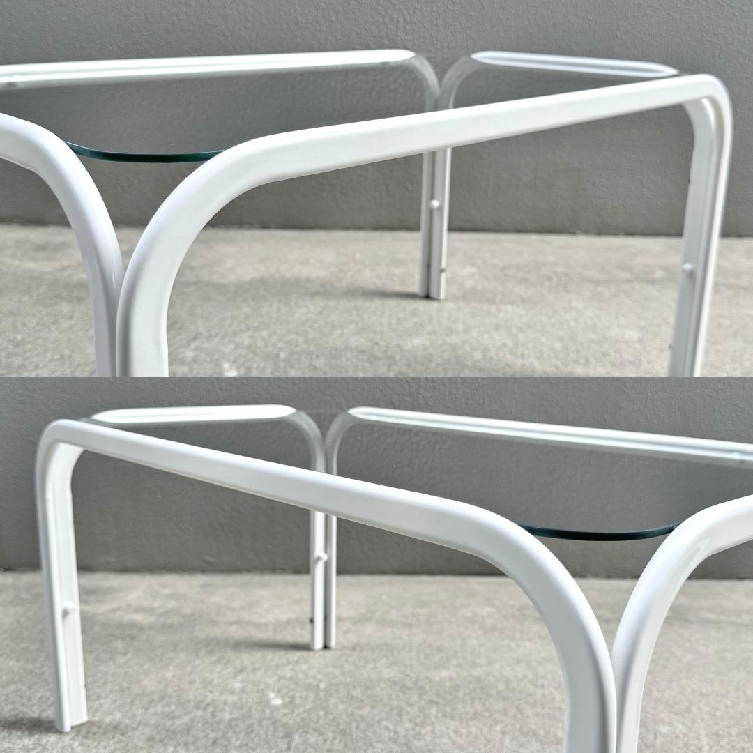 レトロ 北欧モダン ガラス センターテーブル ミッドセンチュリー アイアン 白