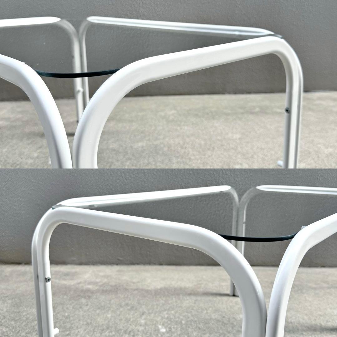 レトロ 北欧モダン ガラス センターテーブル ミッドセンチュリー アイアン 白