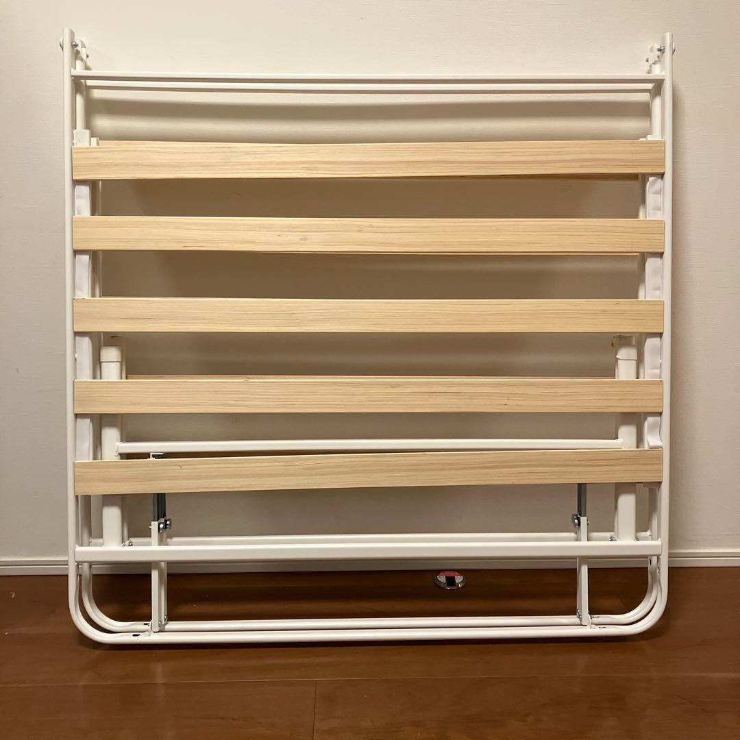 ベッドフレーム　シングル　折りたたみ　ホワイト