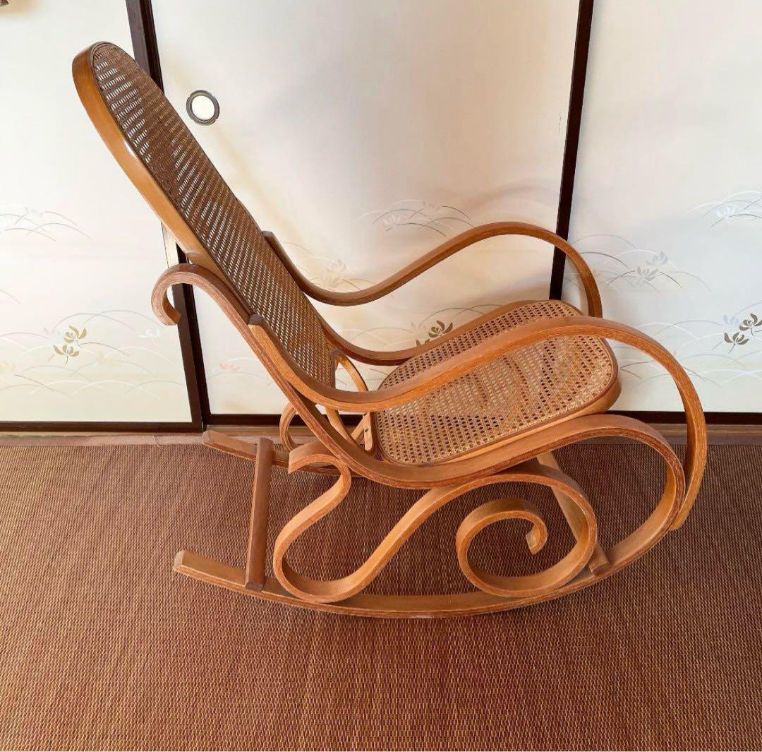 希少カラー ベントウッド 籐ラタン ロッキングチェア 曲木 ヴィンテージ