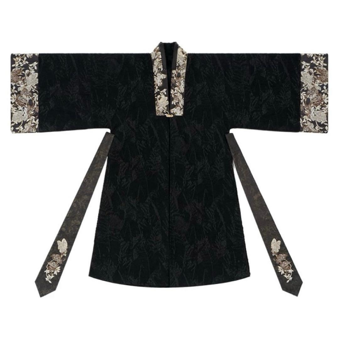 胡蝶水仙　暗紋織錦對襟祆　黒金色アウター　中華風　明製漢服　新中式　侘び寂び着物