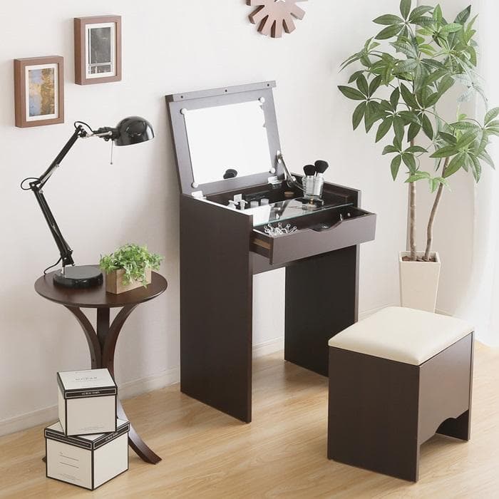 高級感 コンパクト 収納 ドレッサー スツールセット コンセント ガラストップ