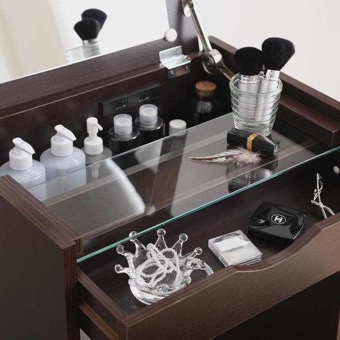 高級感 コンパクト 収納 ドレッサー スツールセット コンセント ガラストップ