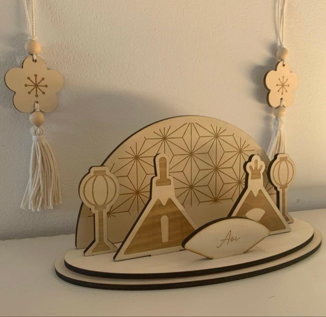 新品 The FLOW 木製フラット雛人形と吊るし雛3本セット