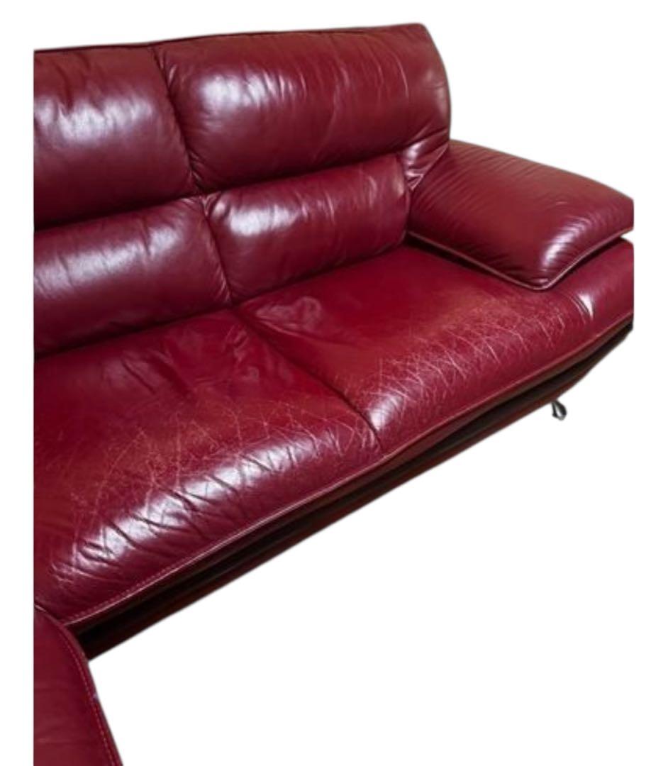 NITORIニトリ ロゾ4本革　カウチソファー　カウチ　レッド　4人掛