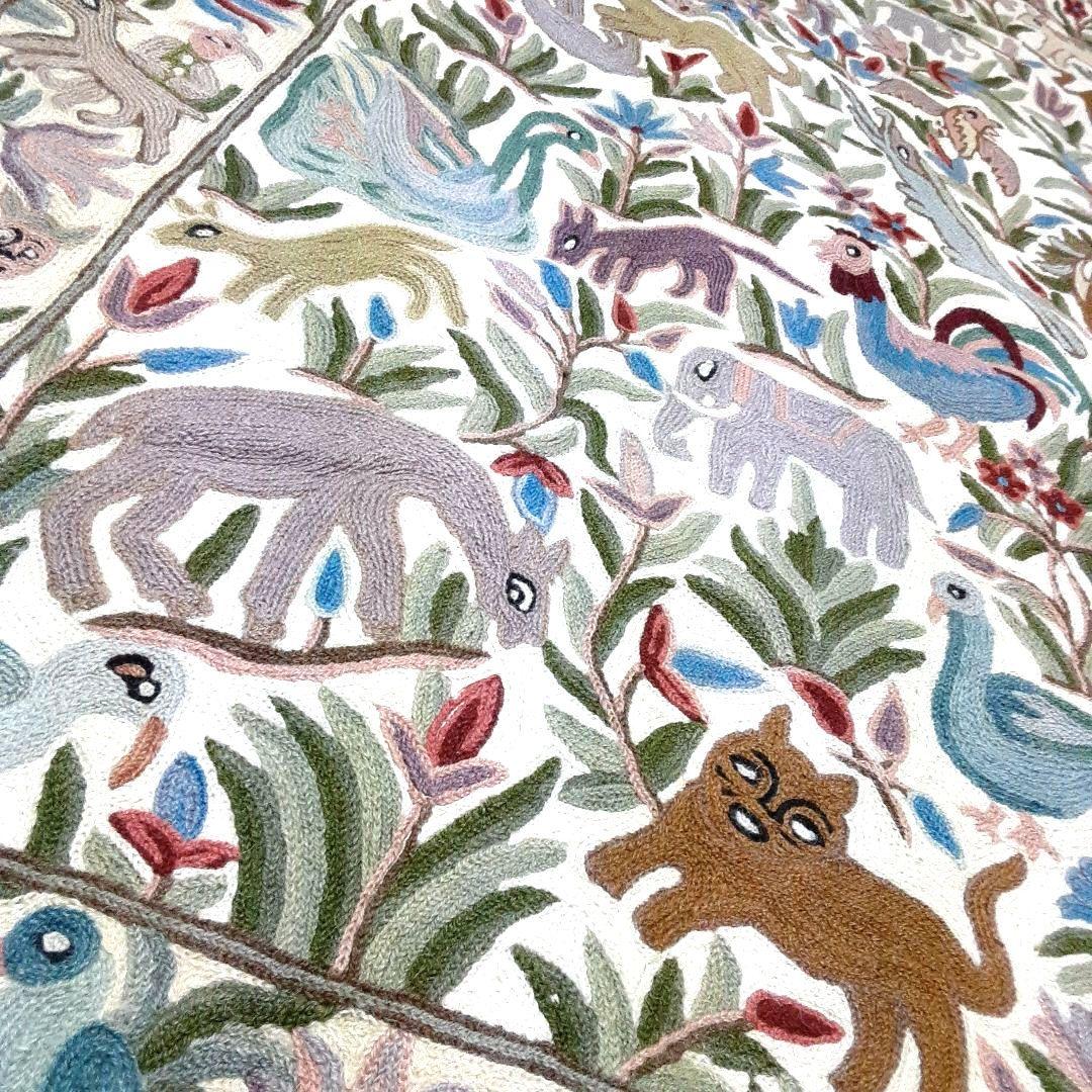 ヴィンテージラグ　カシミールアリ刺繍 タペストリー　手刺繍　マルチカバー　一点物