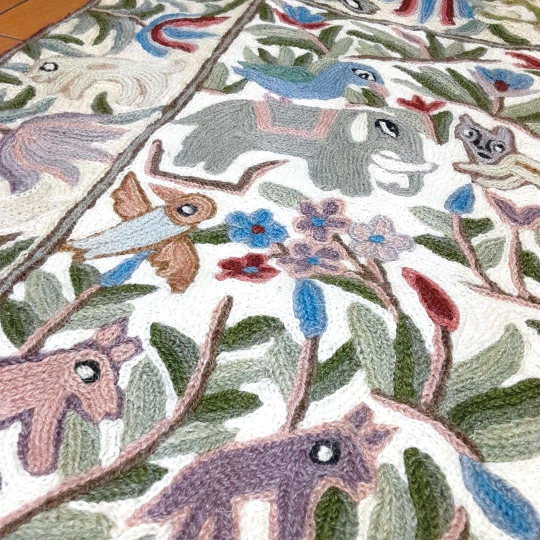 ヴィンテージラグ　カシミールアリ刺繍 タペストリー　手刺繍　マルチカバー　一点物