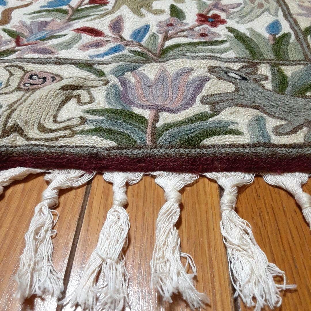 ヴィンテージラグ　カシミールアリ刺繍 タペストリー　手刺繍　マルチカバー　一点物