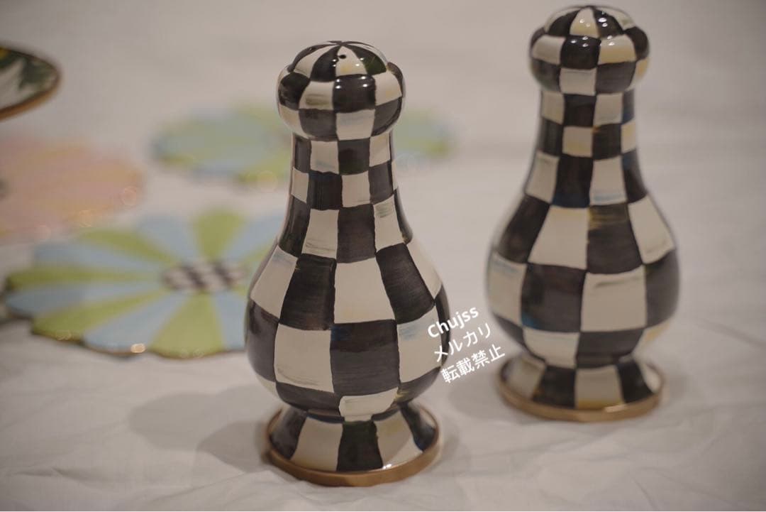 マッケンジーチャイルズ ロイヤルチェック　エナメル ラージ 塩コショウ入れ