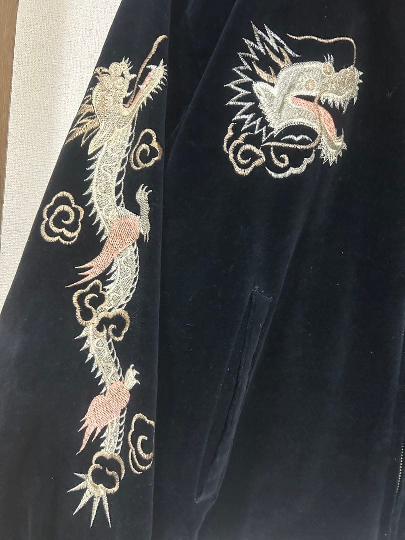 VINTAGE 別珍　ブラック　ドラゴンヘッドスカジャン