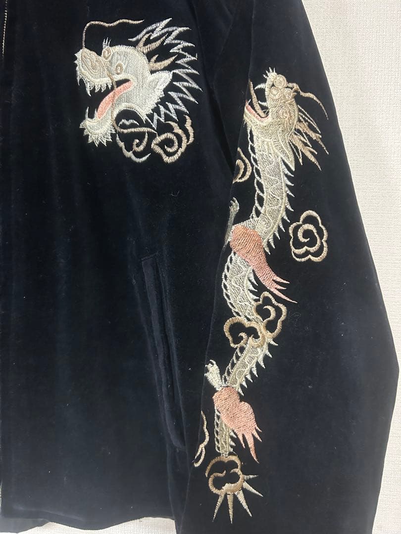 VINTAGE 別珍　ブラック　ドラゴンヘッドスカジャン