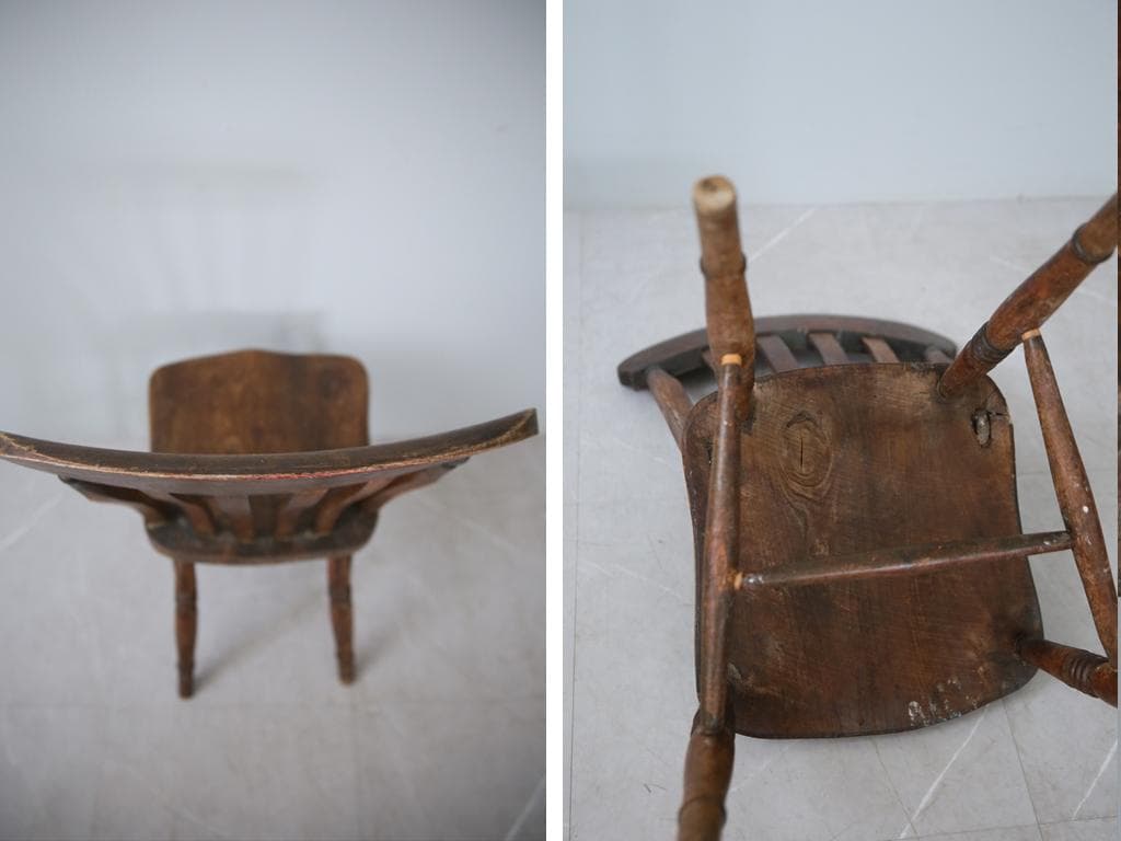 英国アンティーク木製キッチンチェア/ダイニングイス椅子/飾り棚(92-63)